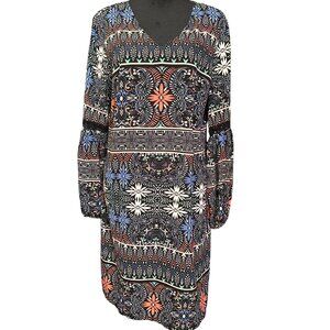 MSK Womens Black Boho Printed Long Sleeve Dress Size XL